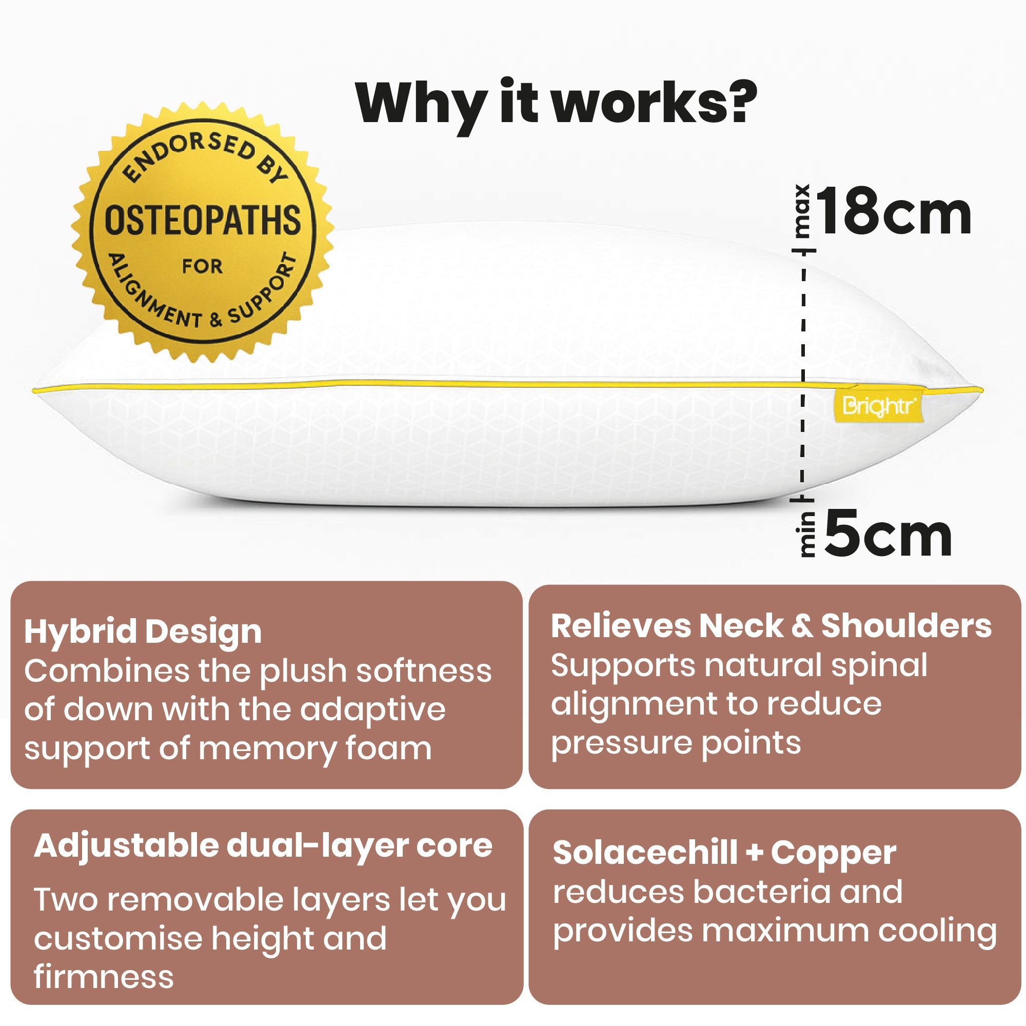 Brightr® Stella Hybrid Adjustable Pillow | Best pillow For Neck Pains