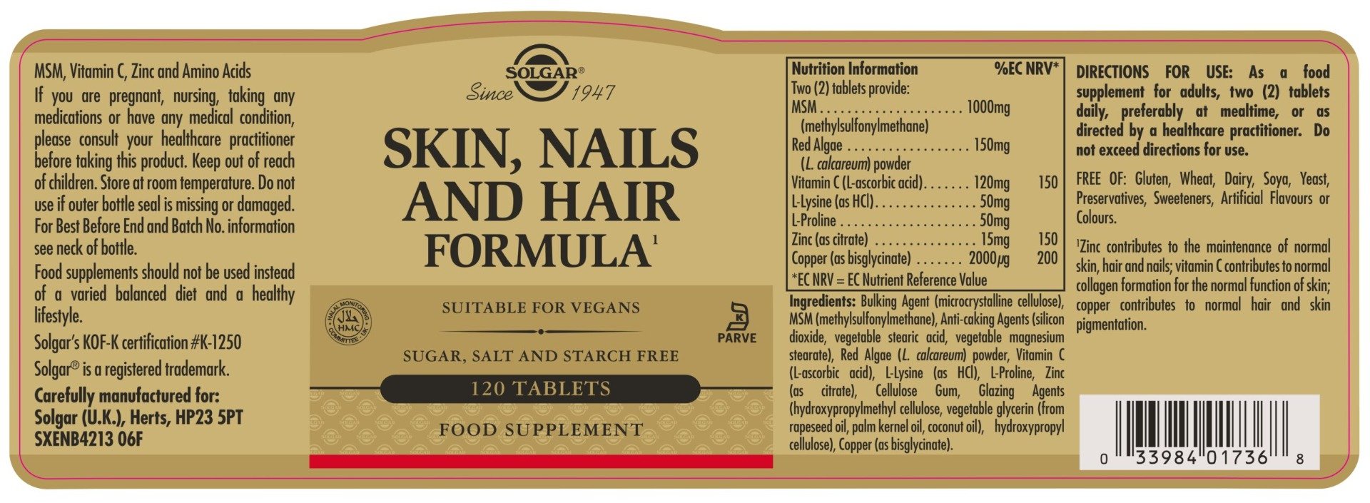 Solgar - Skin, Nails and Hair - 120 Tablets