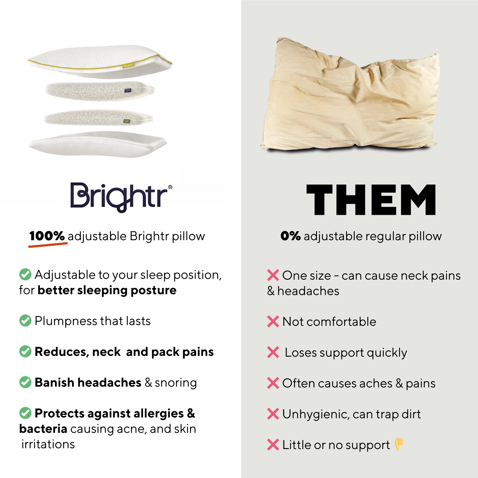 Brightr® Stella Hybrid Adjustable Pillow | Best pillow For Neck Pains