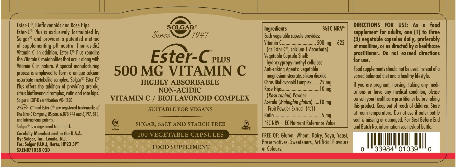 Solgar - Ester C 500mg 100 capsules