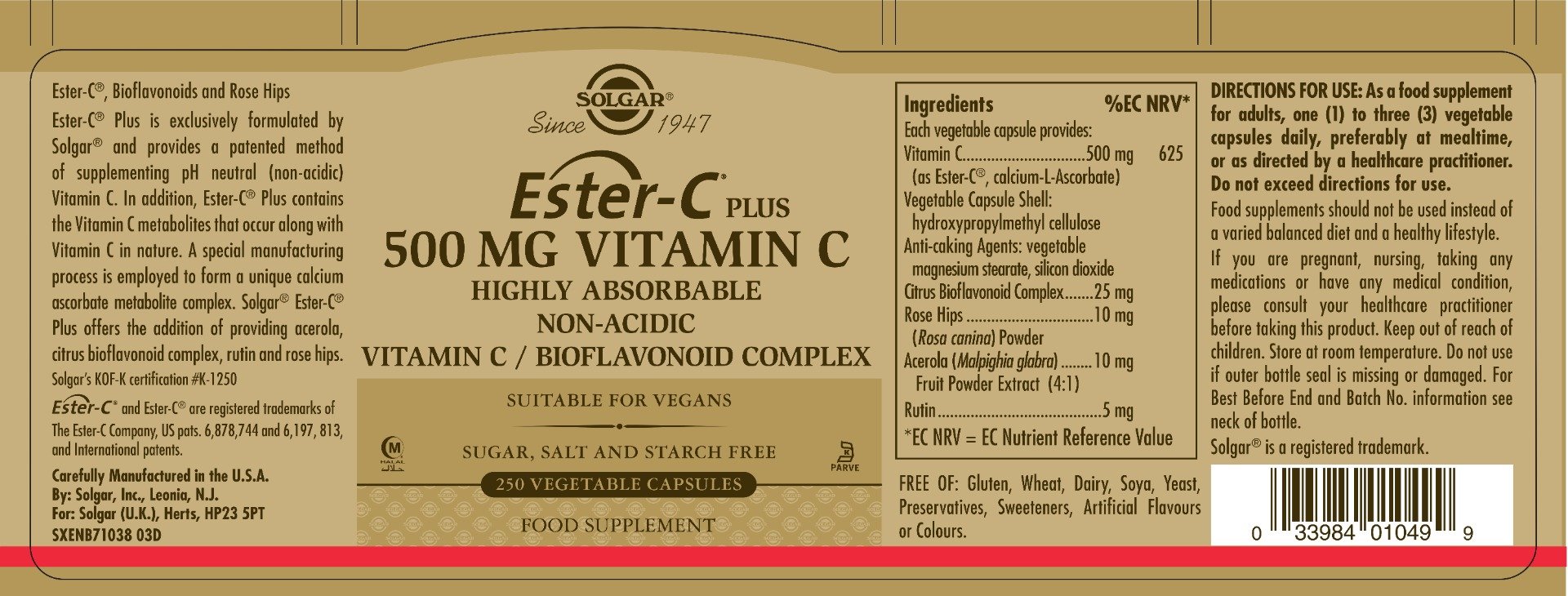 Solgar - Ester C 500mg 250 capsules