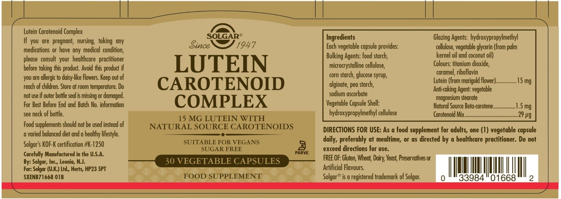 Solgar - Lutein Carotenoid Complex 30 Capsules