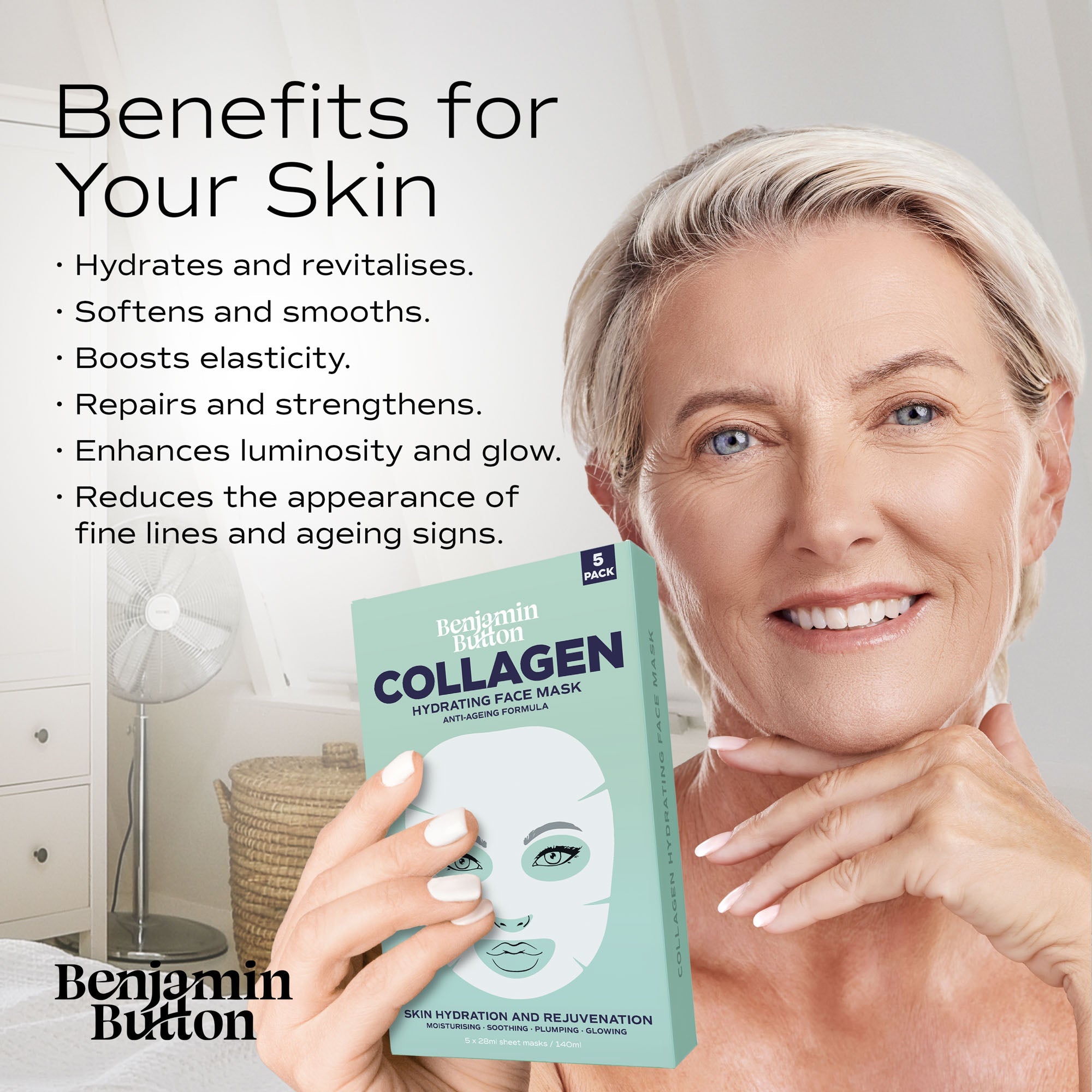 Collagen Hydrating Face Mask - Marine Collagen Sheet Mask - 5 Pack