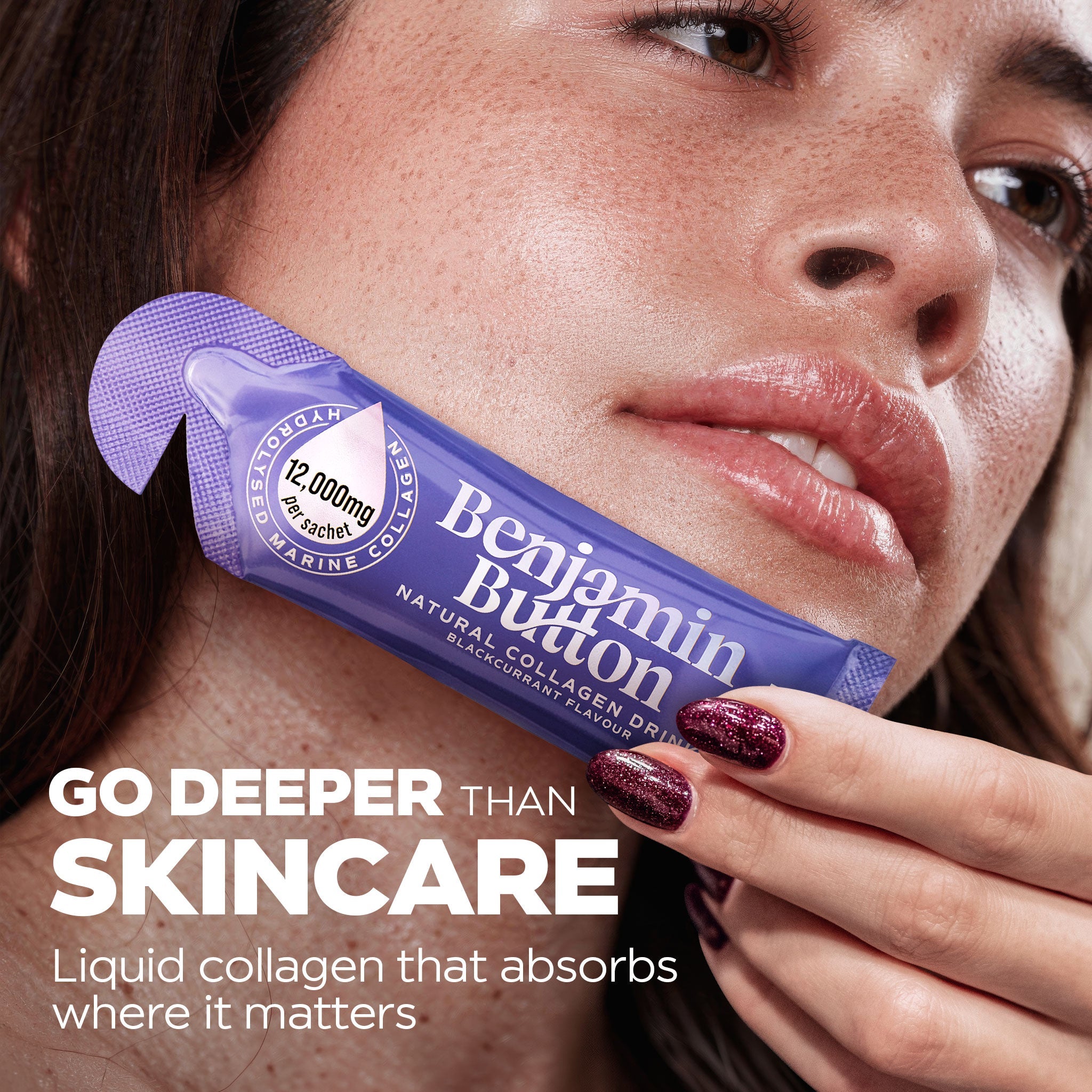 Benjamin Button 12,000mg Marine Collagen Drink - Blackcurrant Liquid Sachets