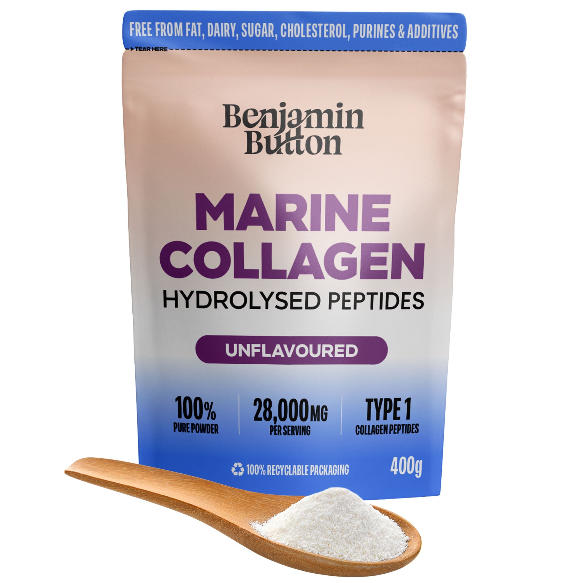Benjamin Button Marine Collagen Peptides Powder 400g | Unflavoured | 28,000mg