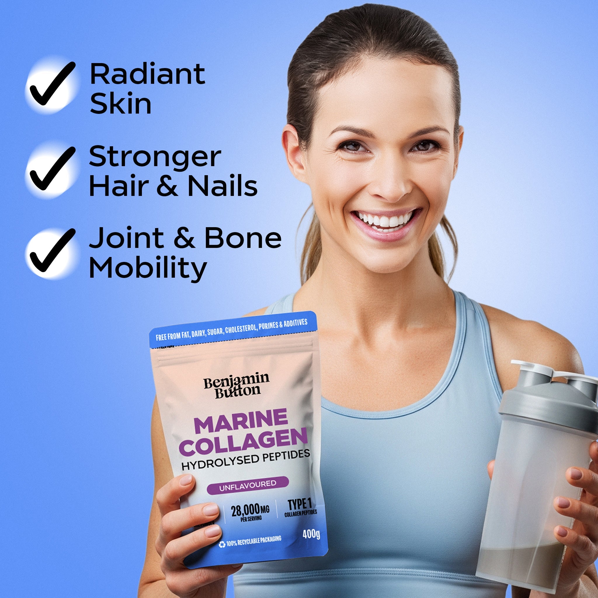 Benjamin Button Marine Collagen Peptides Powder 400g | Unflavoured | 28,000mg