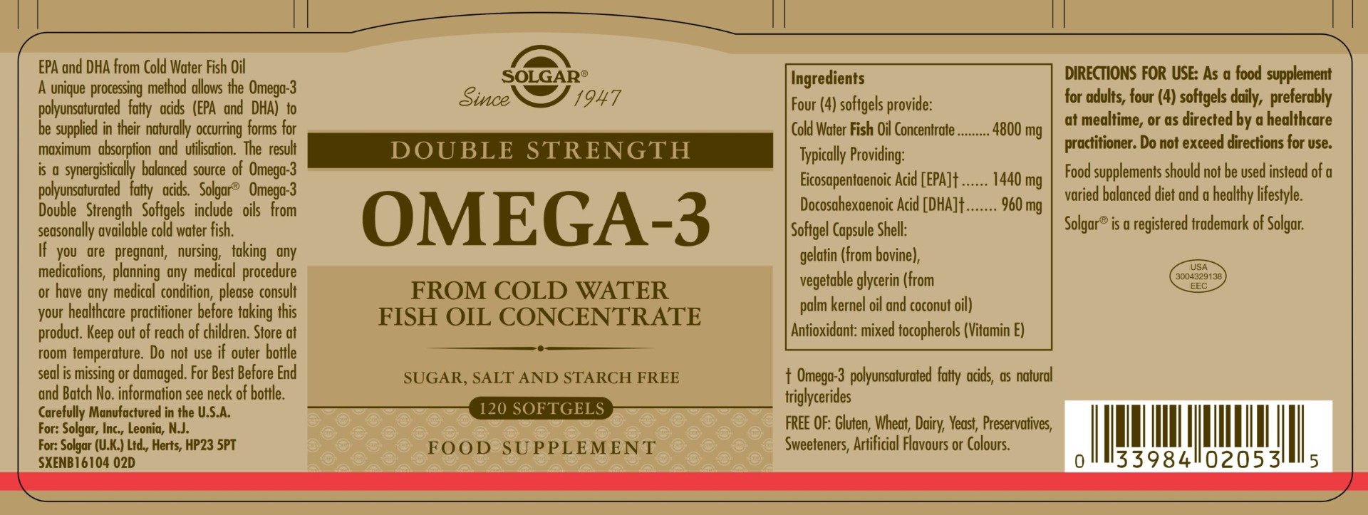 Solgar - Omega-3 Double Strength 120 Softgels