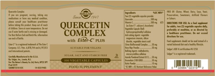 Solgar - Quercitin Complex 100 Capsules BBE 02/23