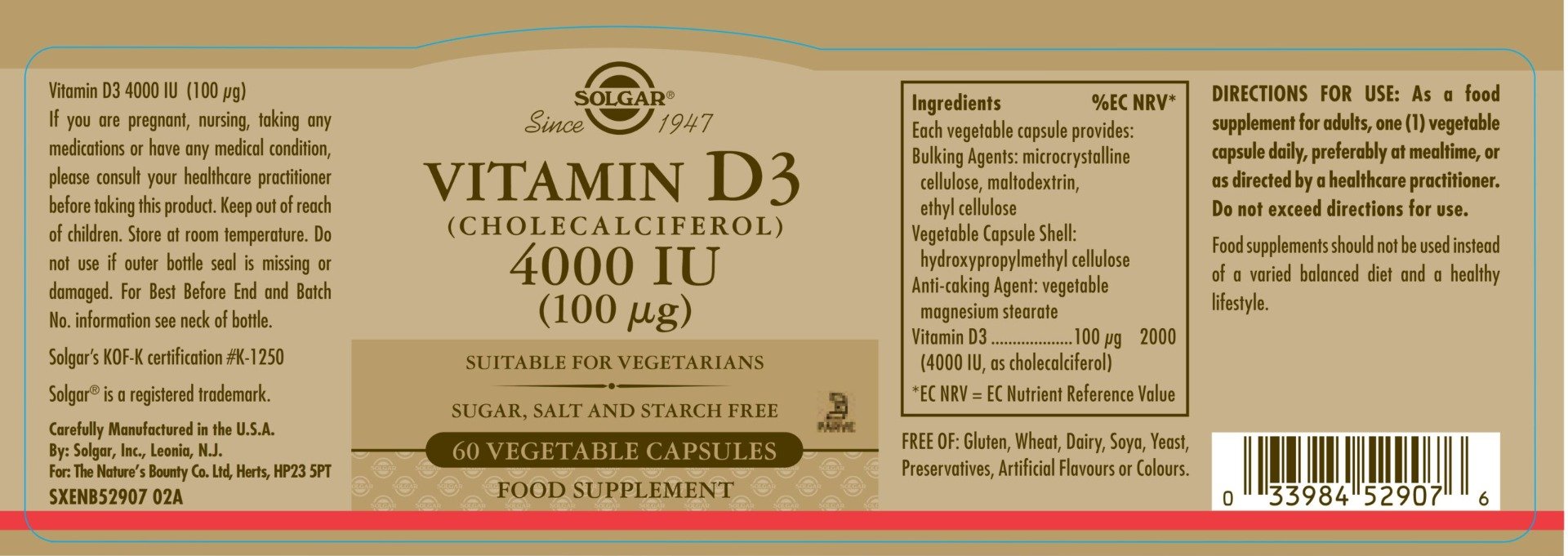 Solgar – Vitamin D3 4000 IU (100 µg) Vegetable 60/120 Capsules
