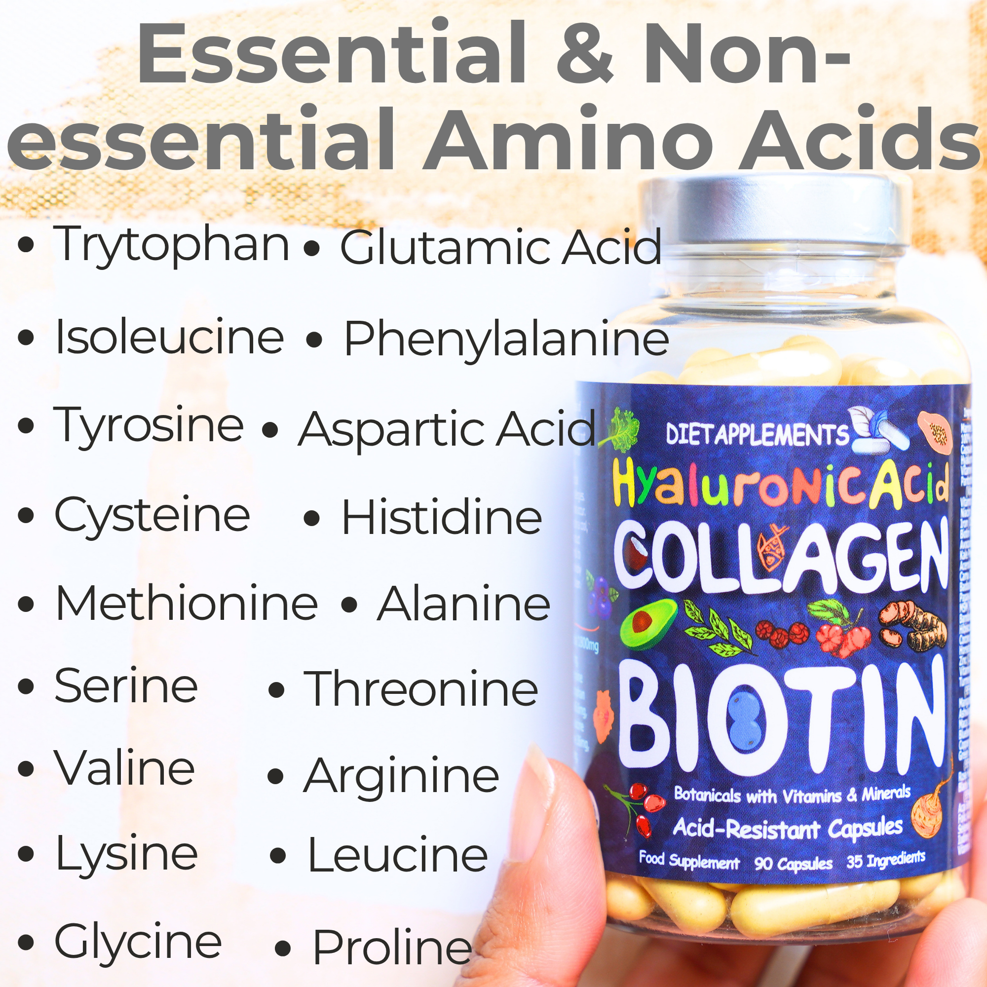 Complete Hair, Skin, Nails Supplement! Marine Collagen, Hyaluronic Acid, Biotin, Vitamins, Minerals, Superfood - 35 Ingredients