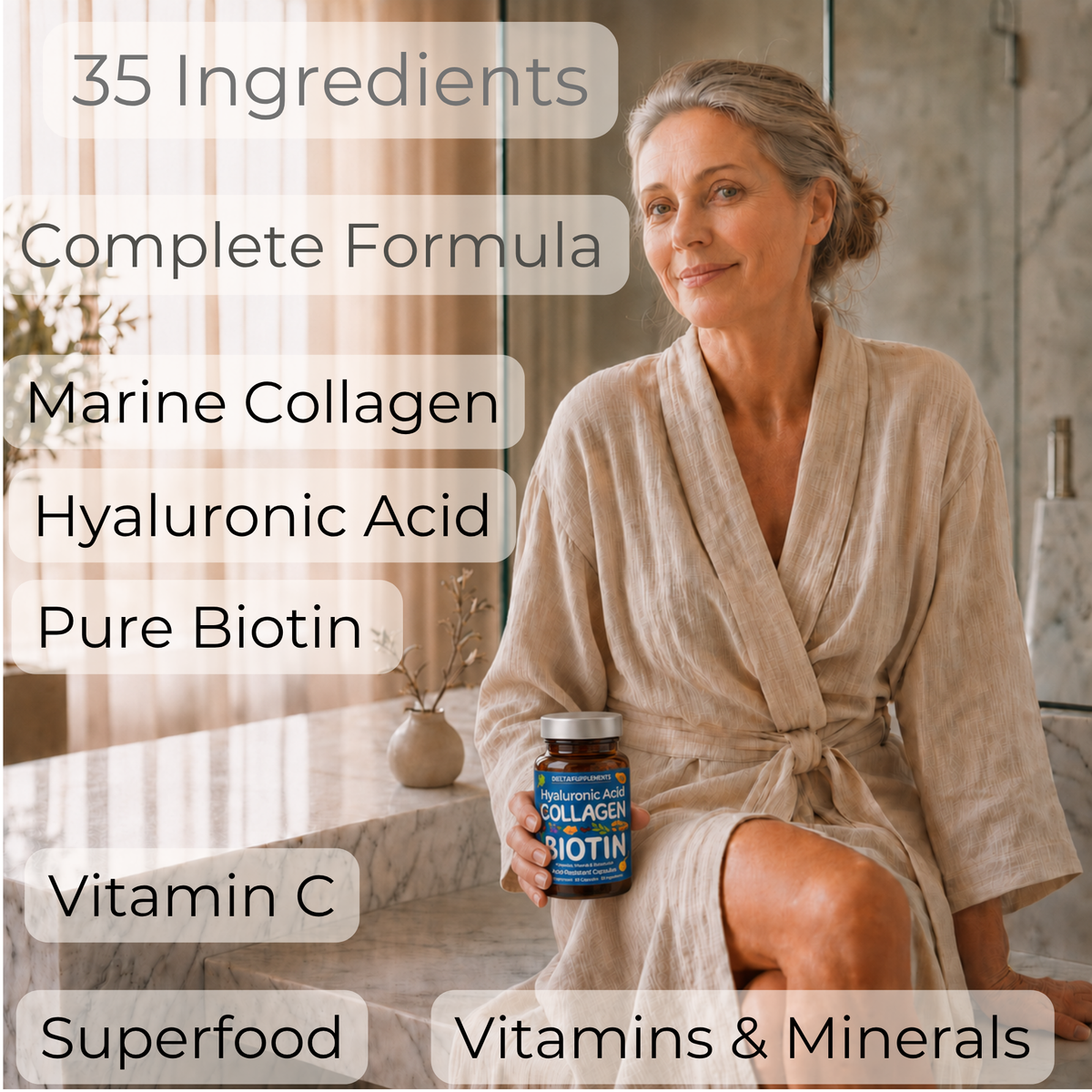 Complete Hair, Skin, Nails Supplement! Marine Collagen, Hyaluronic Acid, Biotin, Vitamins, Minerals, Superfood - 35 Ingredients