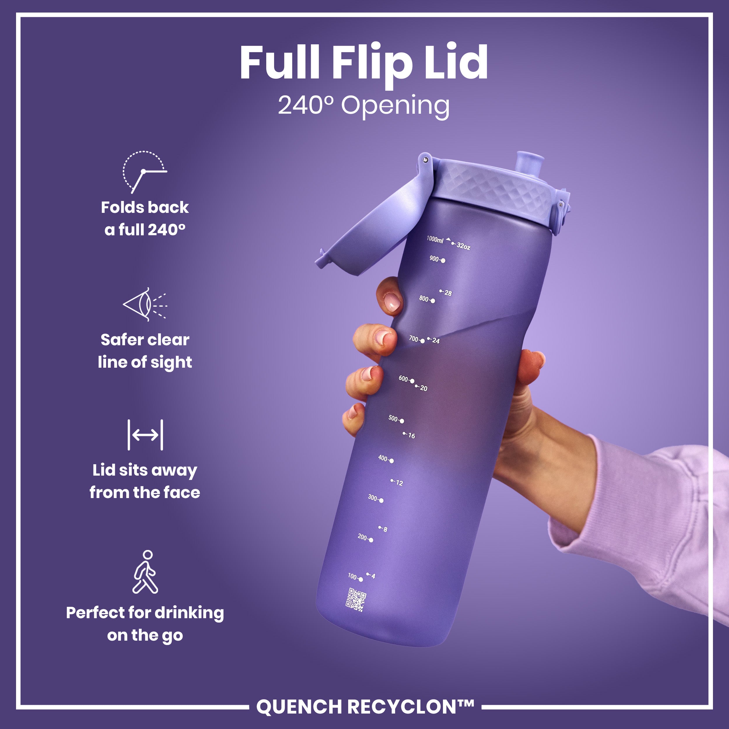 Leak Proof 1 litre Water Bottle, Recyclon, Light Purple, 1L
