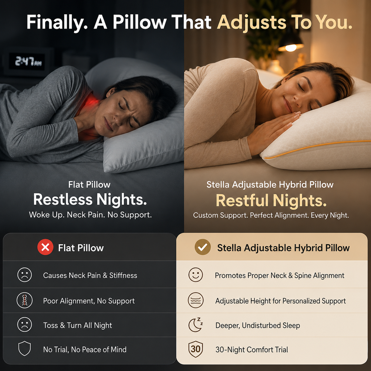 Brightr® Stella Hybrid Adjustable Pillow | Best pillow For Neck Pains