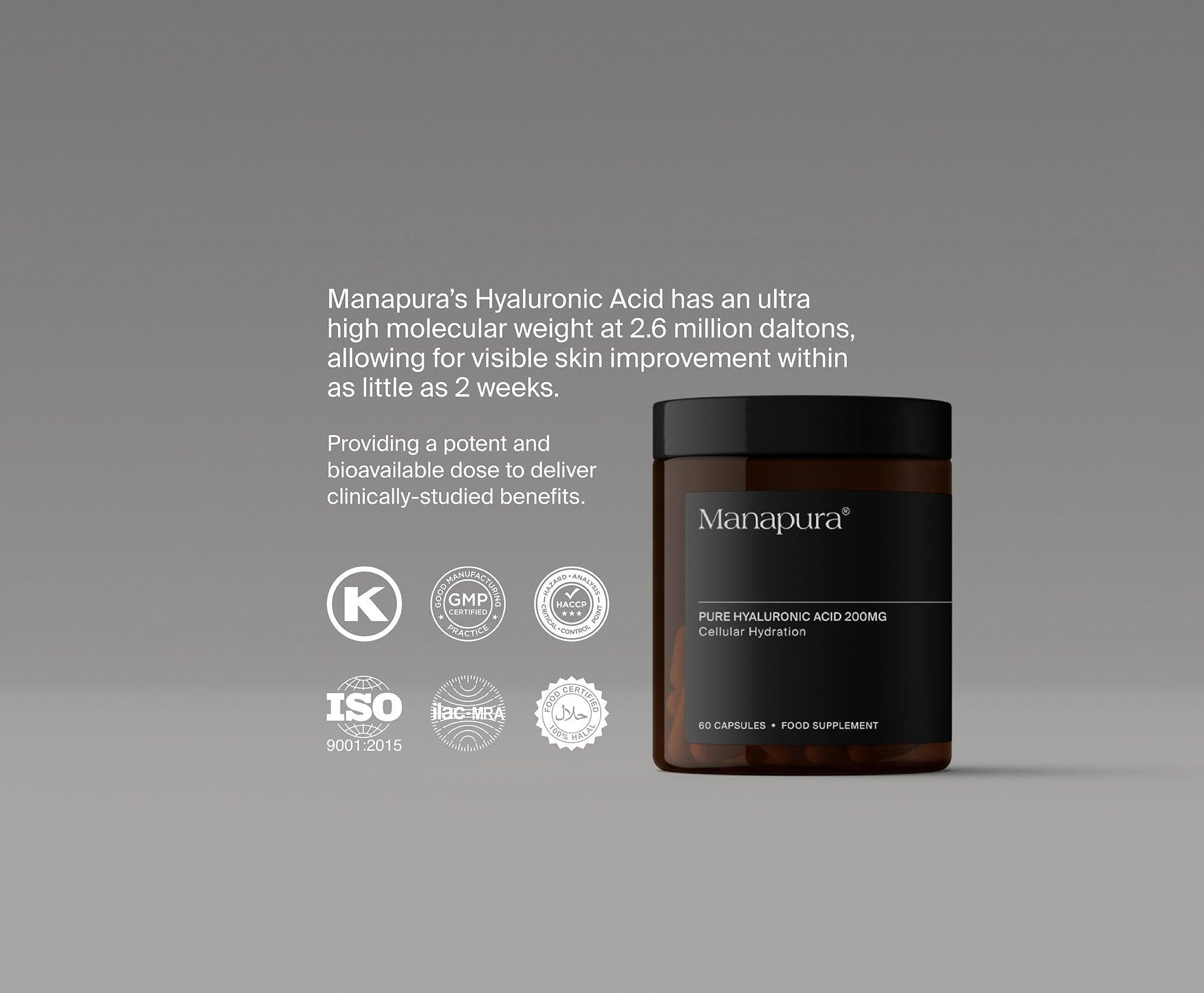 Manapura Pure Hyaluronic Acid Supplement | High-Strength Skin Hydration