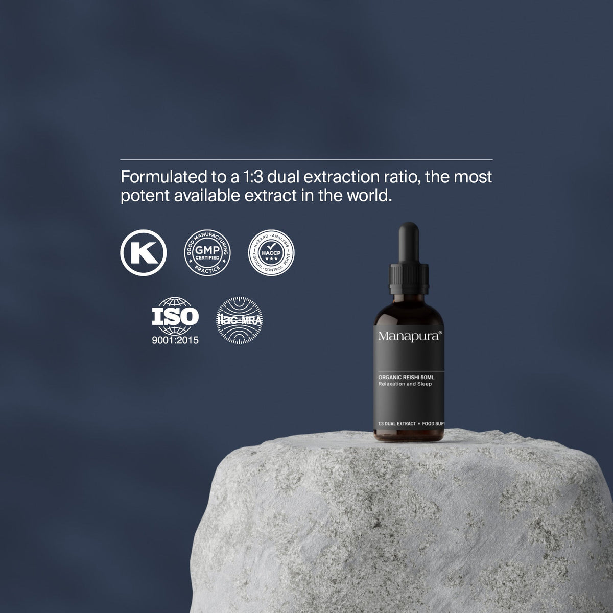 Manapura Organic Reishi Tincture | Stress Relief & Immune Support | Fruiting Body Only