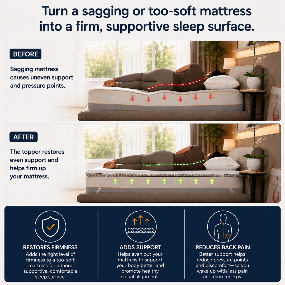 Brightr® Titan Deluxe Mattress Topper | Extra Firm & Firm| 8 cm Reversible | Designed for Soft & Sagging Mattresses