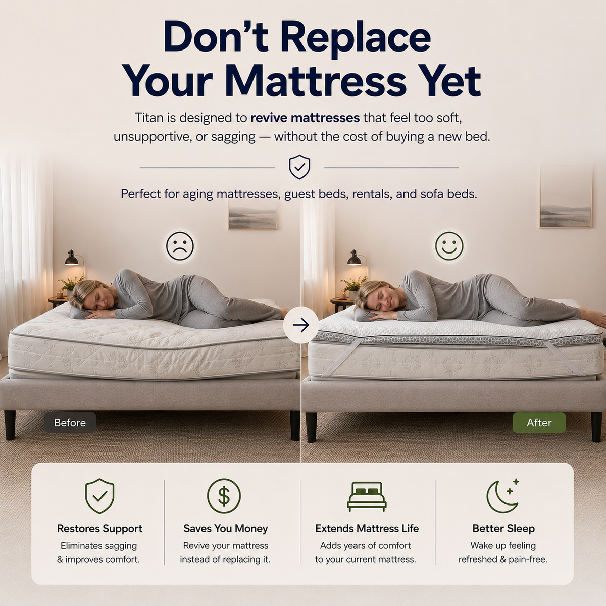 Brightr® Titan Deluxe Mattress Topper | Extra Firm & Firm| 8 cm Reversible | Designed for Soft & Sagging Mattresses