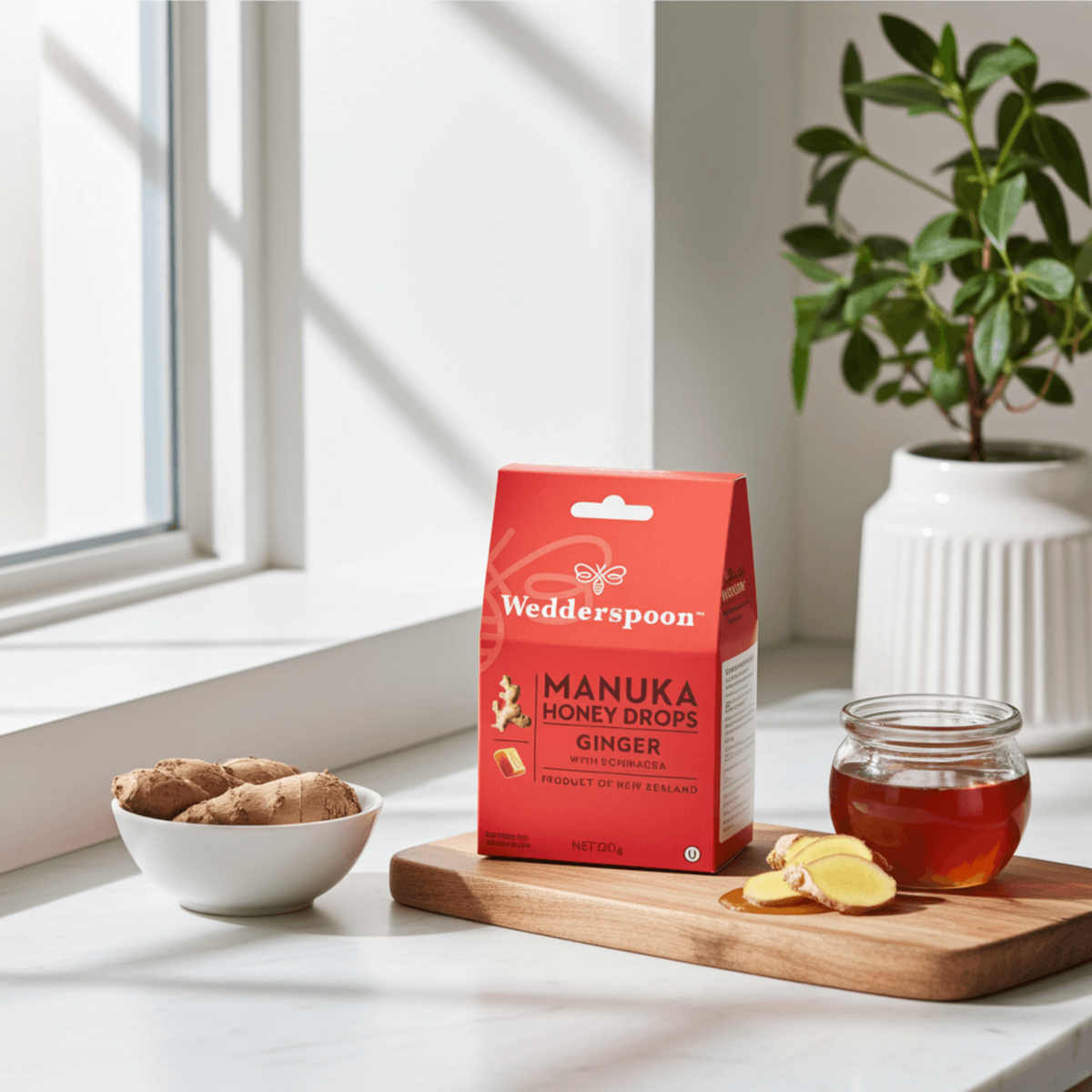 Wedderspoon Manuka Honey Drops – Ginger & Echinacea (20 Drops)