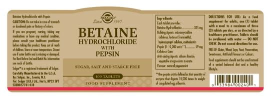 Solgar - Betaine Hydrochloride with Pepsin tablets 100