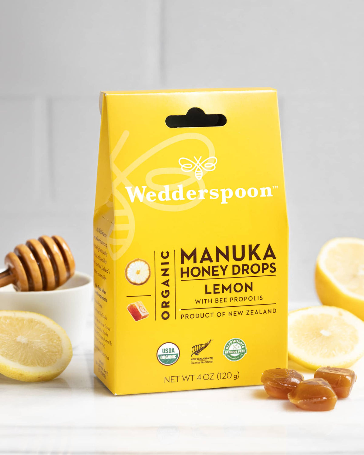 Wedderspoon Manuka Honey Drops – Lemon with Bee Propolis (20 Drops)