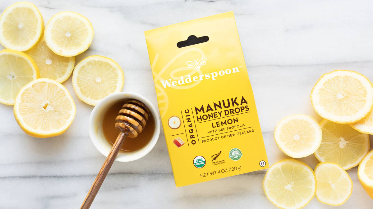 Wedderspoon Manuka Honey Drops – Lemon with Bee Propolis (20 Drops)