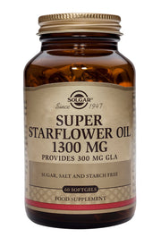 Bottle of Solgar Super Starflower Oil 1300 MG on a white background