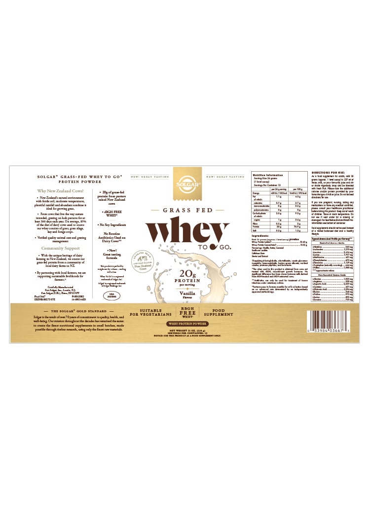 Solgar - Whey To Go® Whey Protein Powder Natural Vanilla Flavour