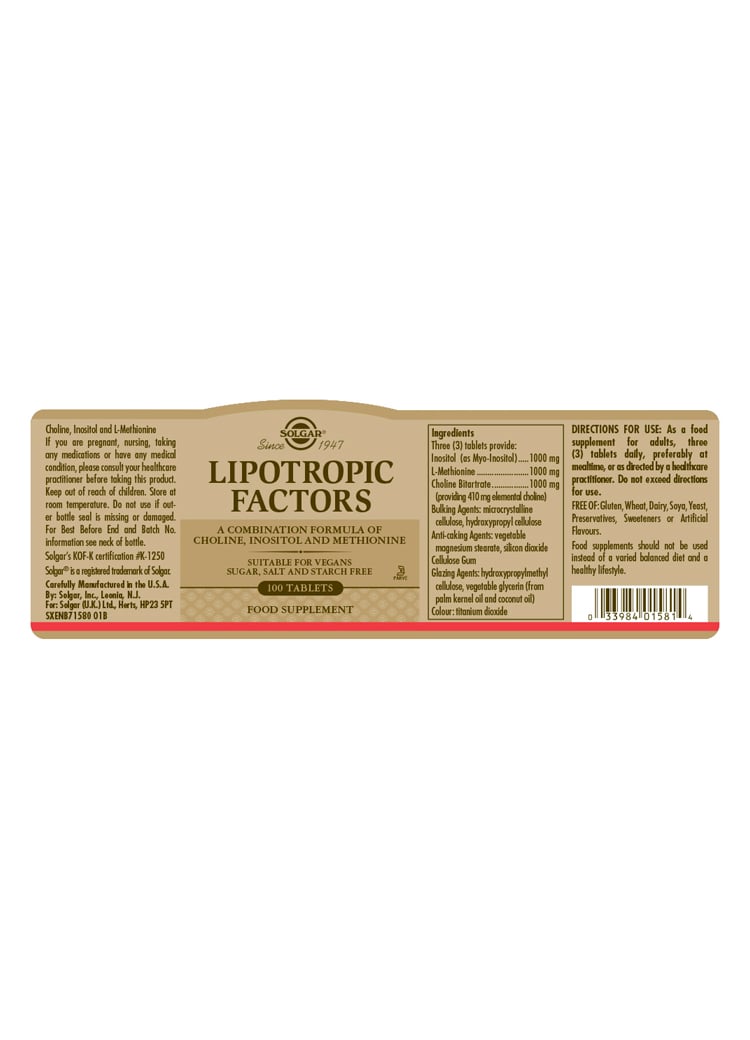 Solgar - Lipotropic Factors 100 Tablets