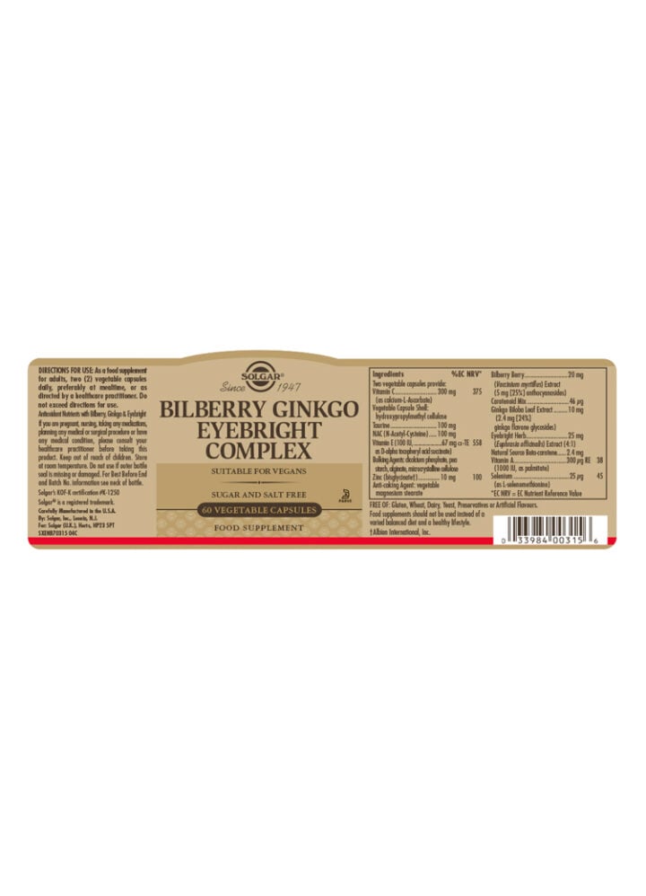 Solgar - Bilberry Ginkgo Eyebright Complex - 60 Veg Capsules