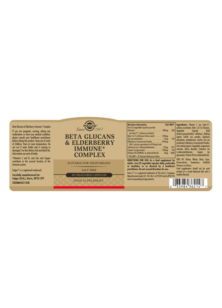 Solgar - Beta Glucans & Eldeberry Immune Complex - 60 capsules
