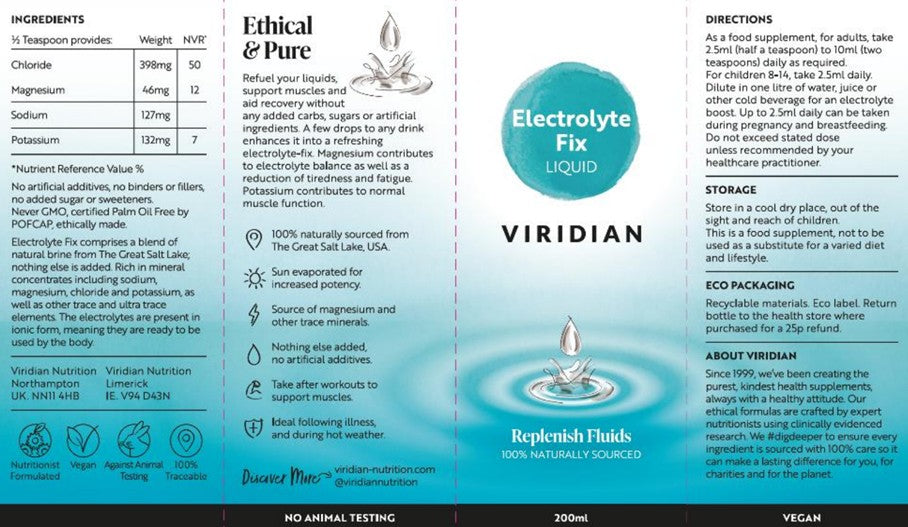 Viridian Electrolyte Fix Liquid | Electrolyte Drops 200ml