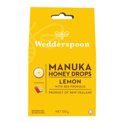 Wedderspoon Manuka Honey Drops – Lemon with Bee Propolis (20 Drops)