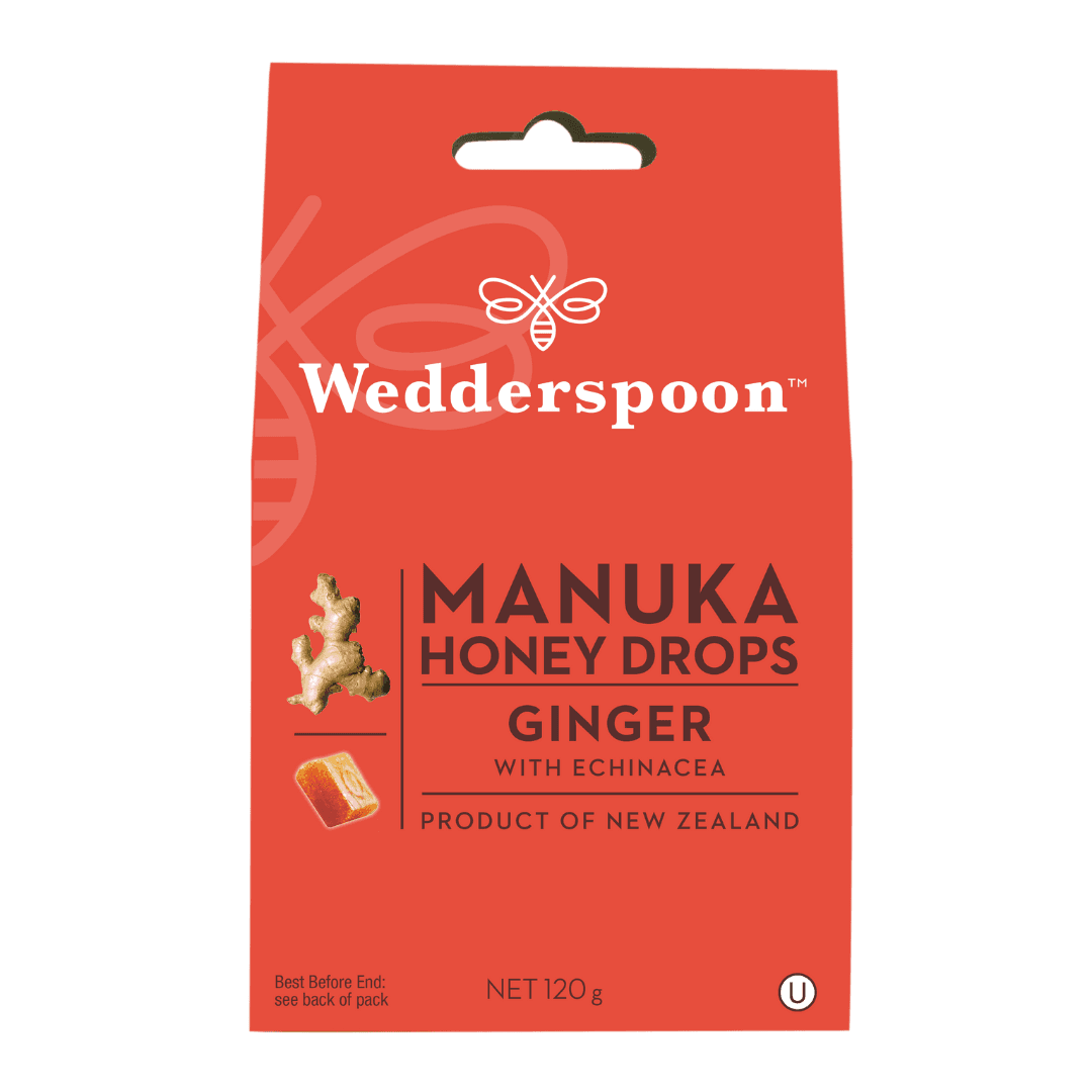 Wedderspoon Manuka Honey Drops – Ginger & Echinacea (20 Drops)